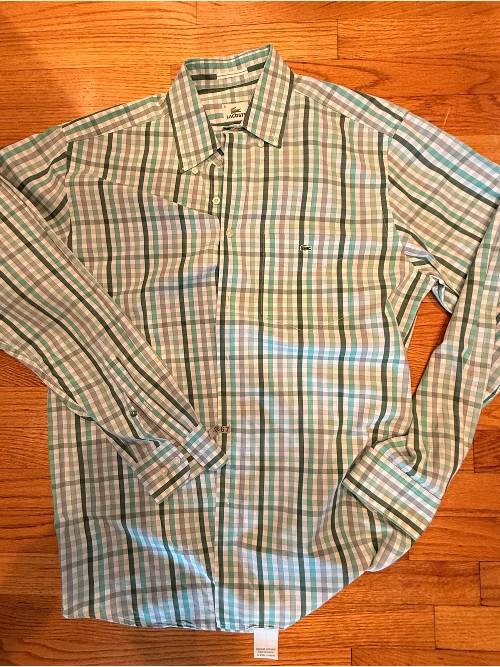 Lacoste Men's Green Plaid Button-Down Shirt Large